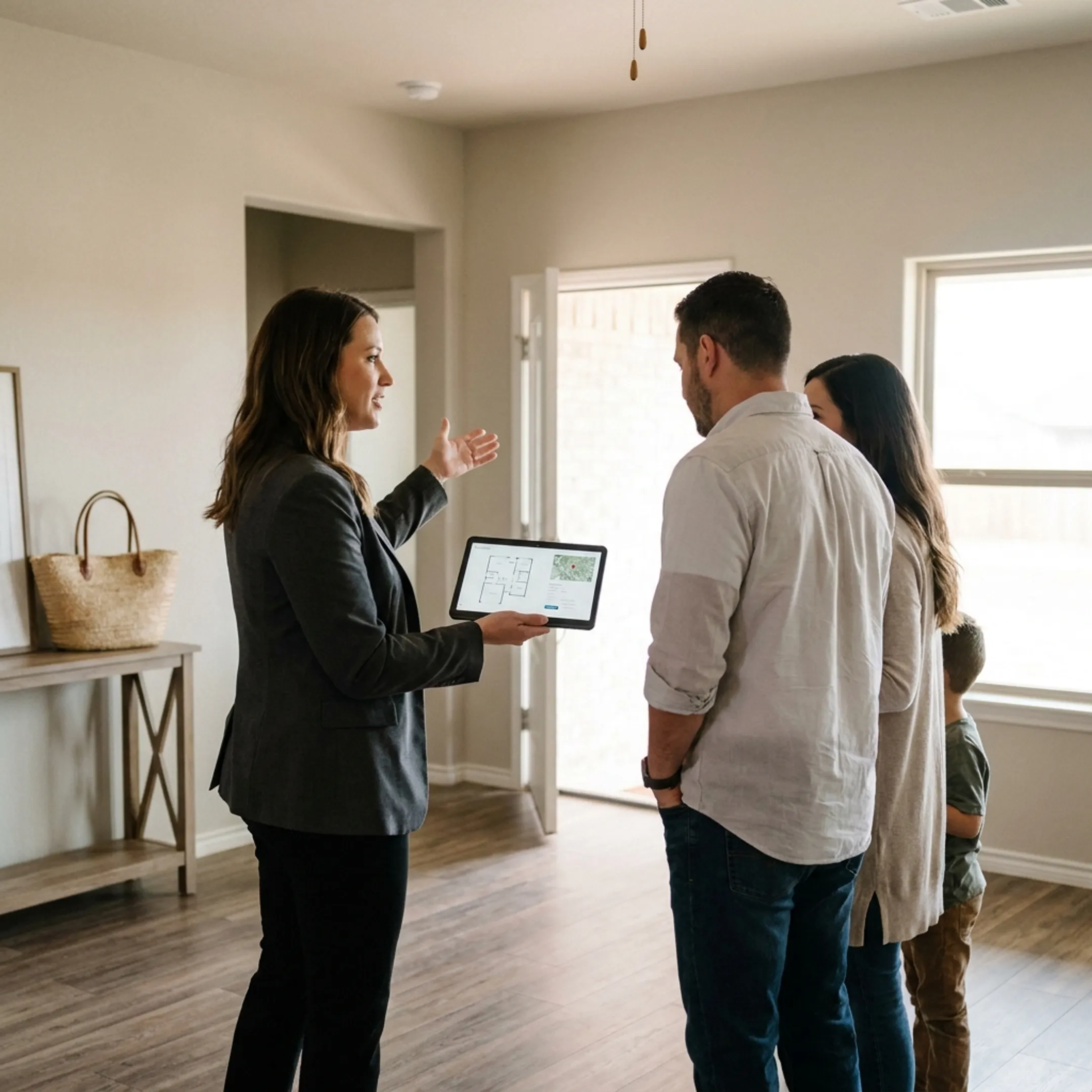 Relocating family viewing a home