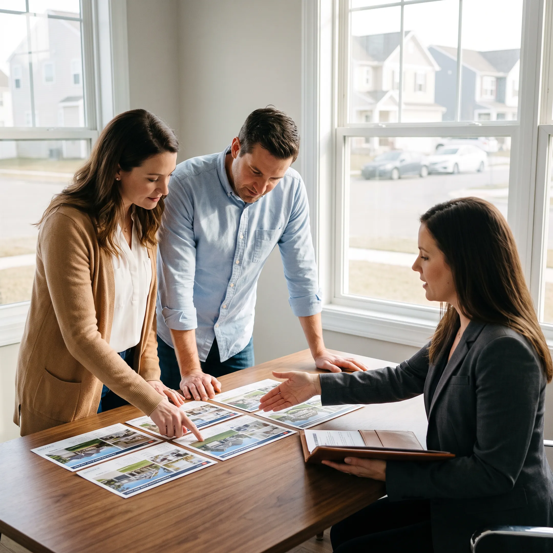 Residential home buyers reviewing property listings
