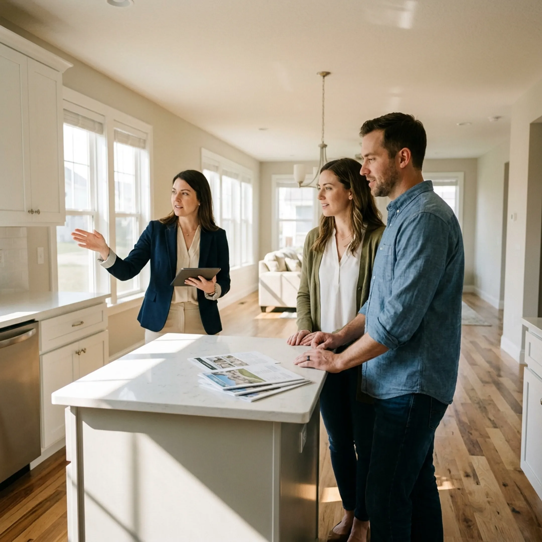 Relocating family touring a home