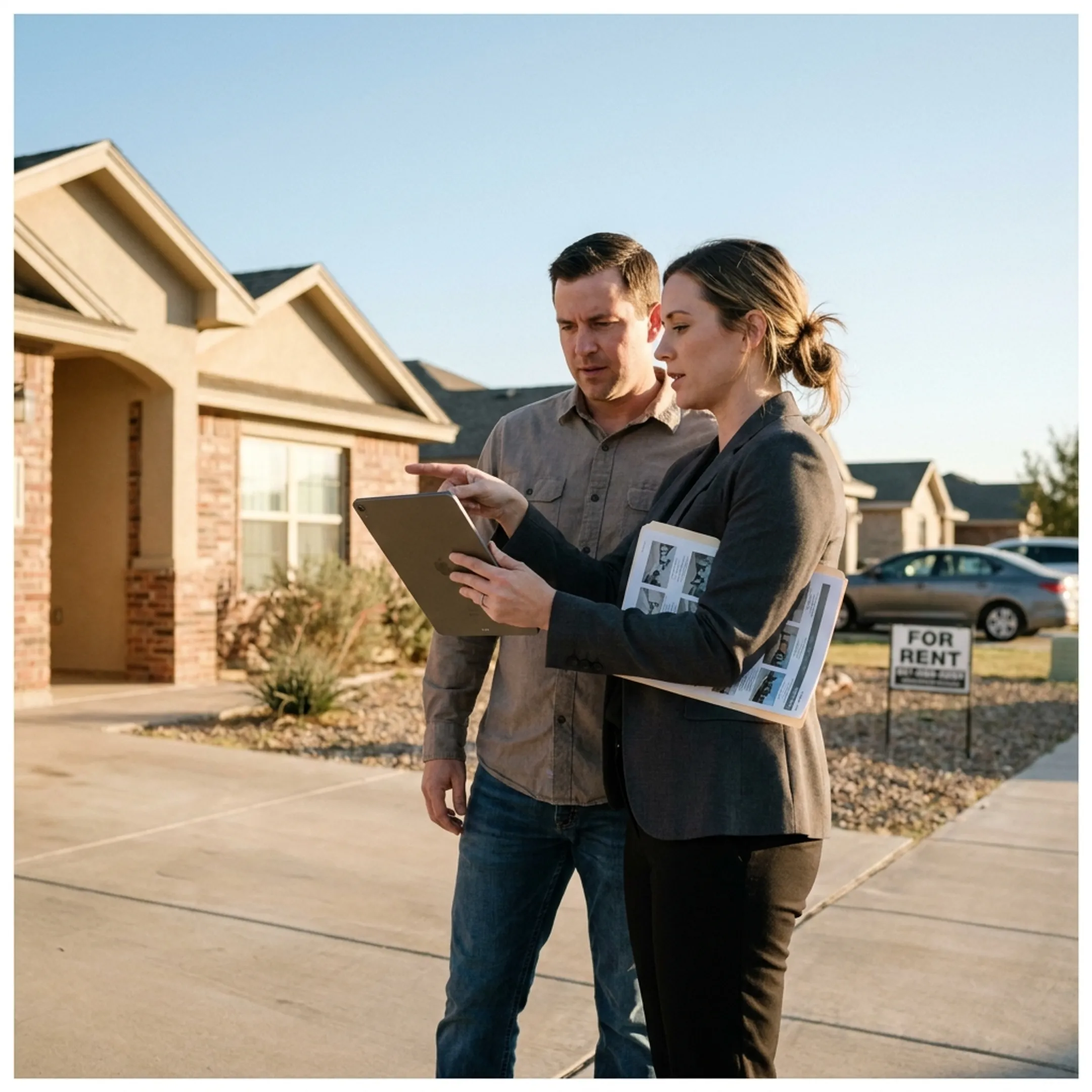 Client viewing a rental home listing with a real estate professional