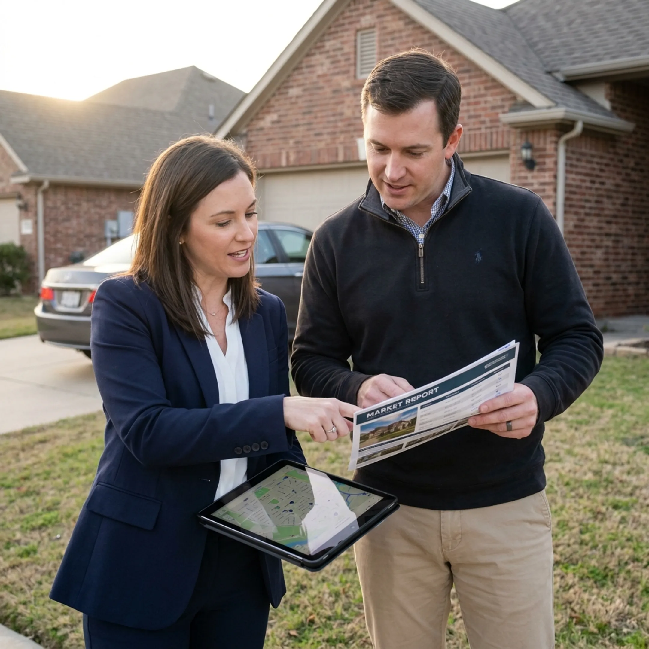 Investor and real estate professional discussing a Lubbock residential property
