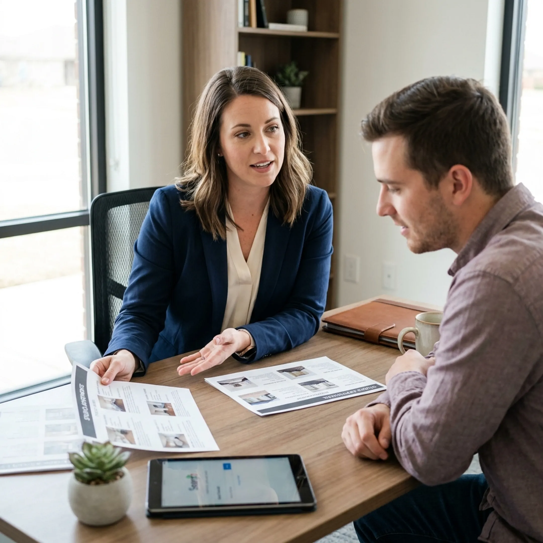 Real estate professional helping a renter search apartment listings in Lubbock