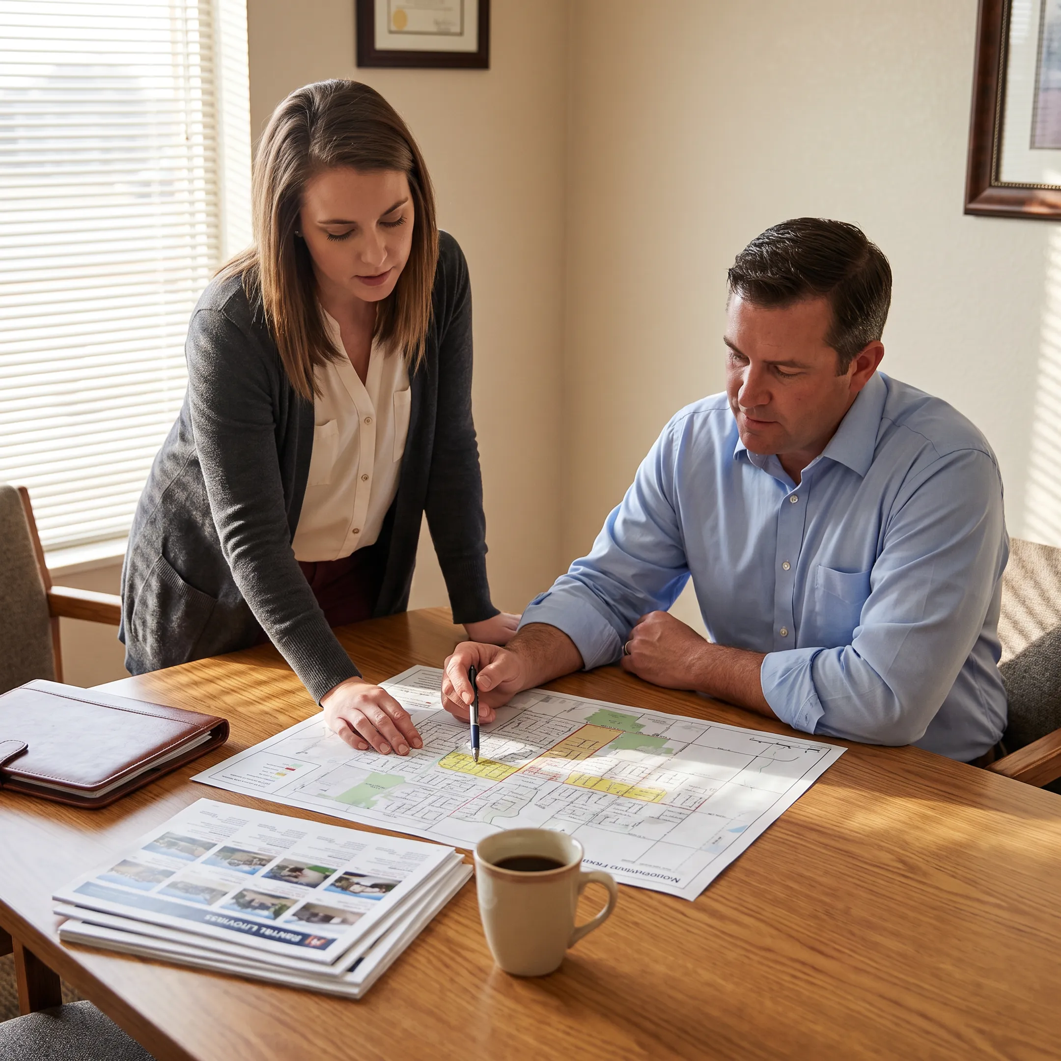 Client and real estate professional discussing Lubbock apartment options
