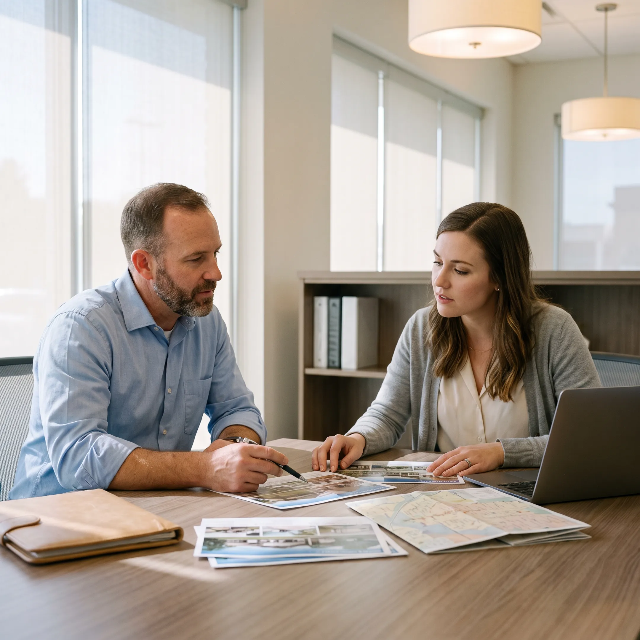 Client reviewing Lubbock garden home rental options with a real estate professional