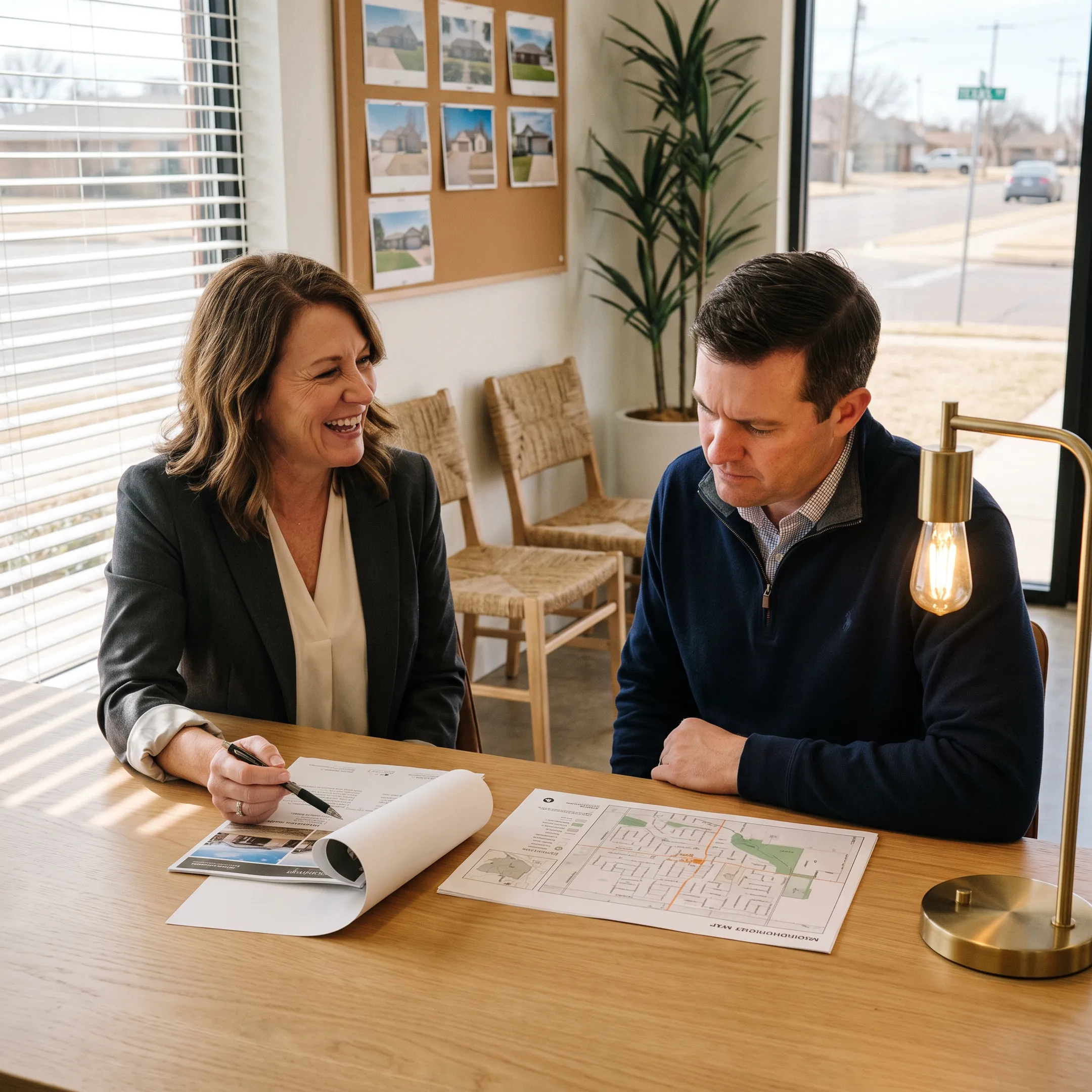 Real estate professional reviewing residential investment properties with a client in Lubbock