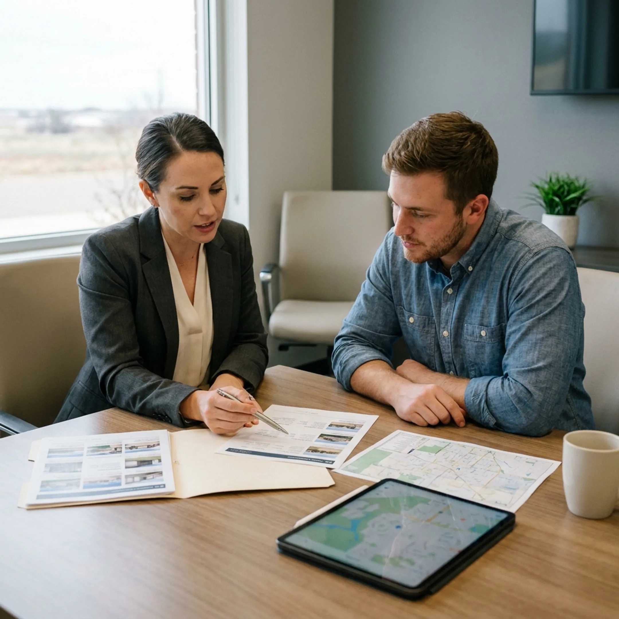 Tenant and real estate professional discussing affordable rental options in Lubbock