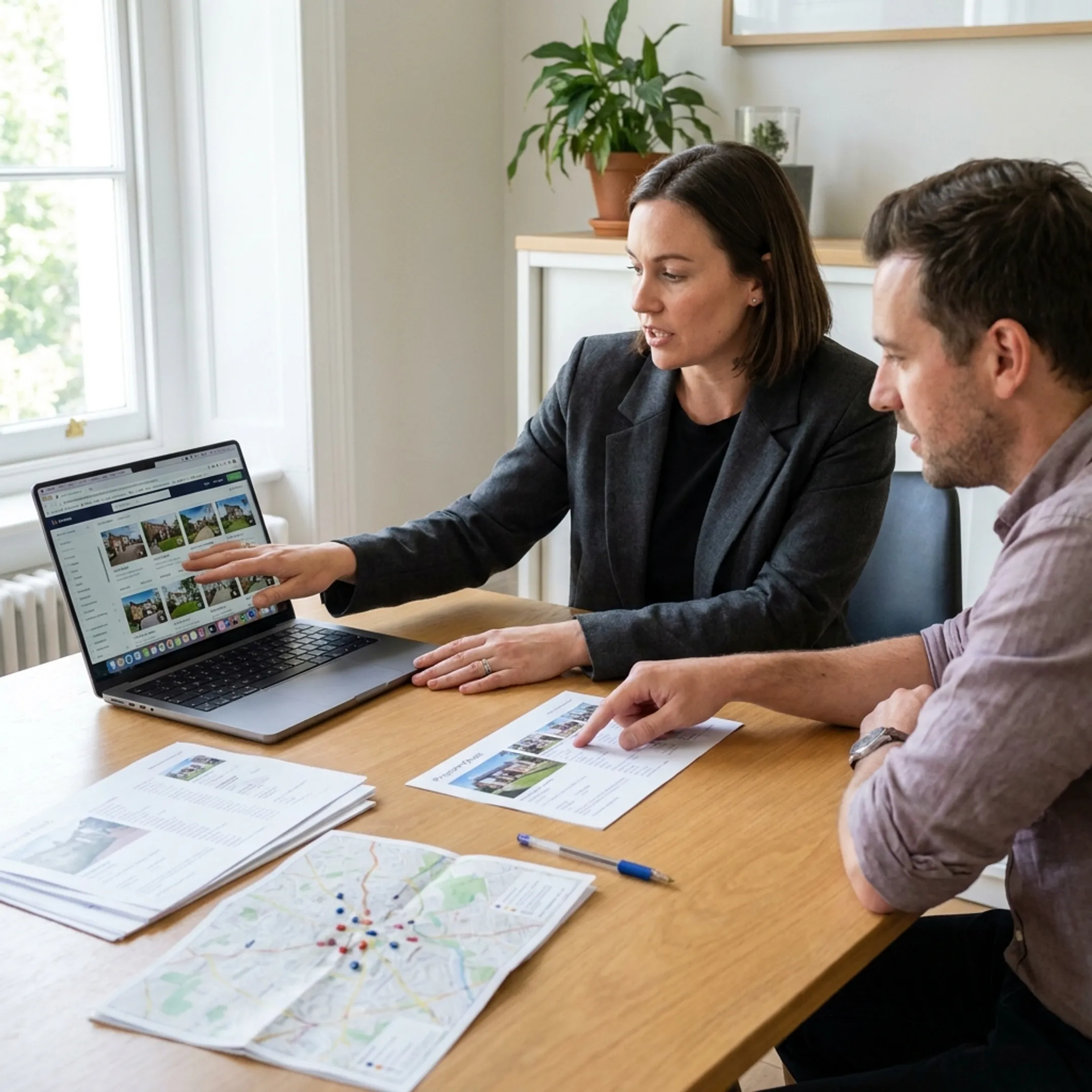 Client reviewing rental home choices with a real estate professional