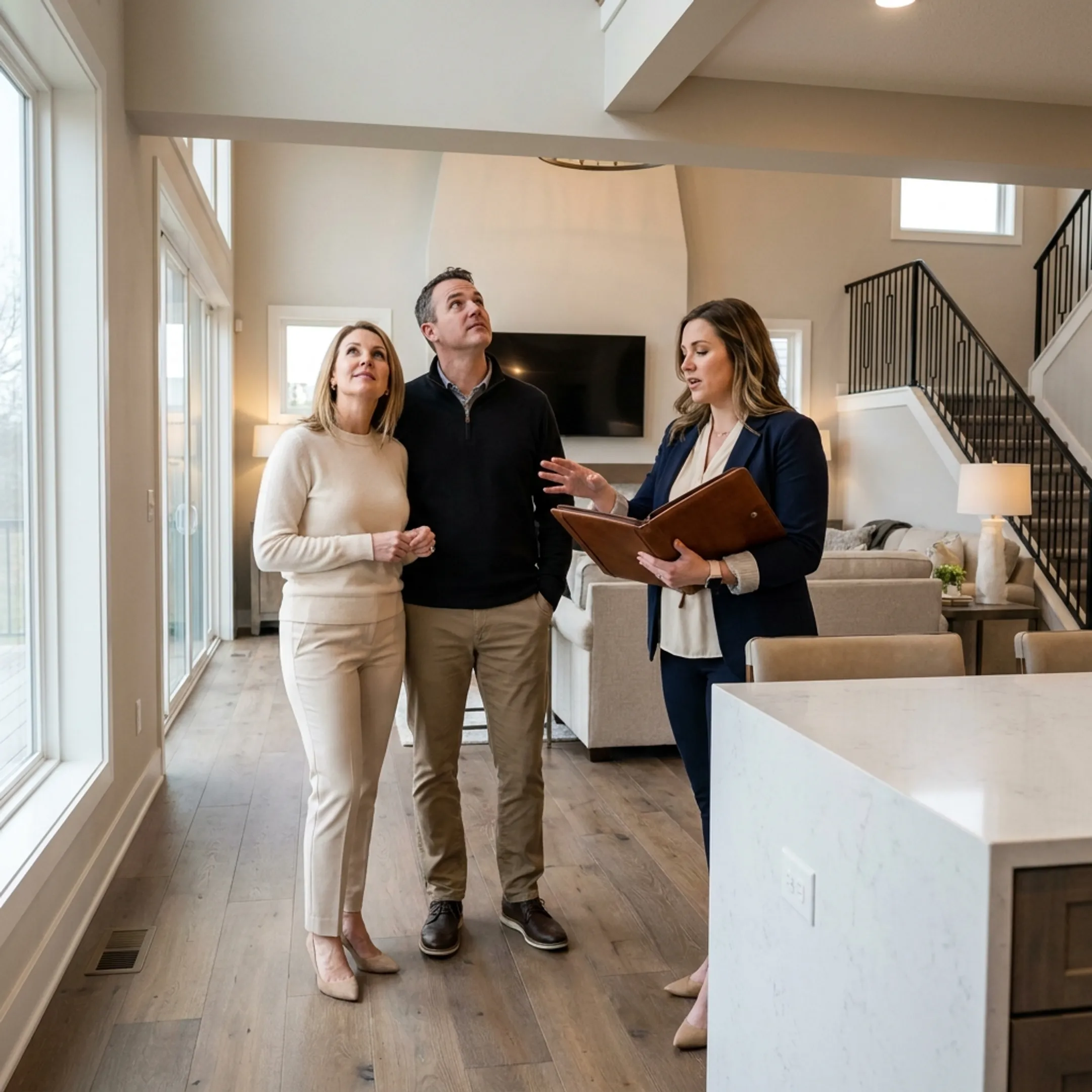 Luxury home buyers viewing a property