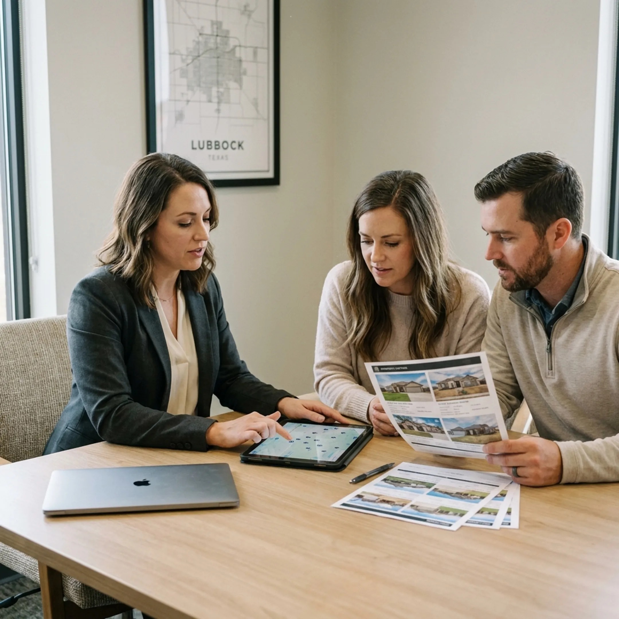 Residential home buyers reviewing property listings
