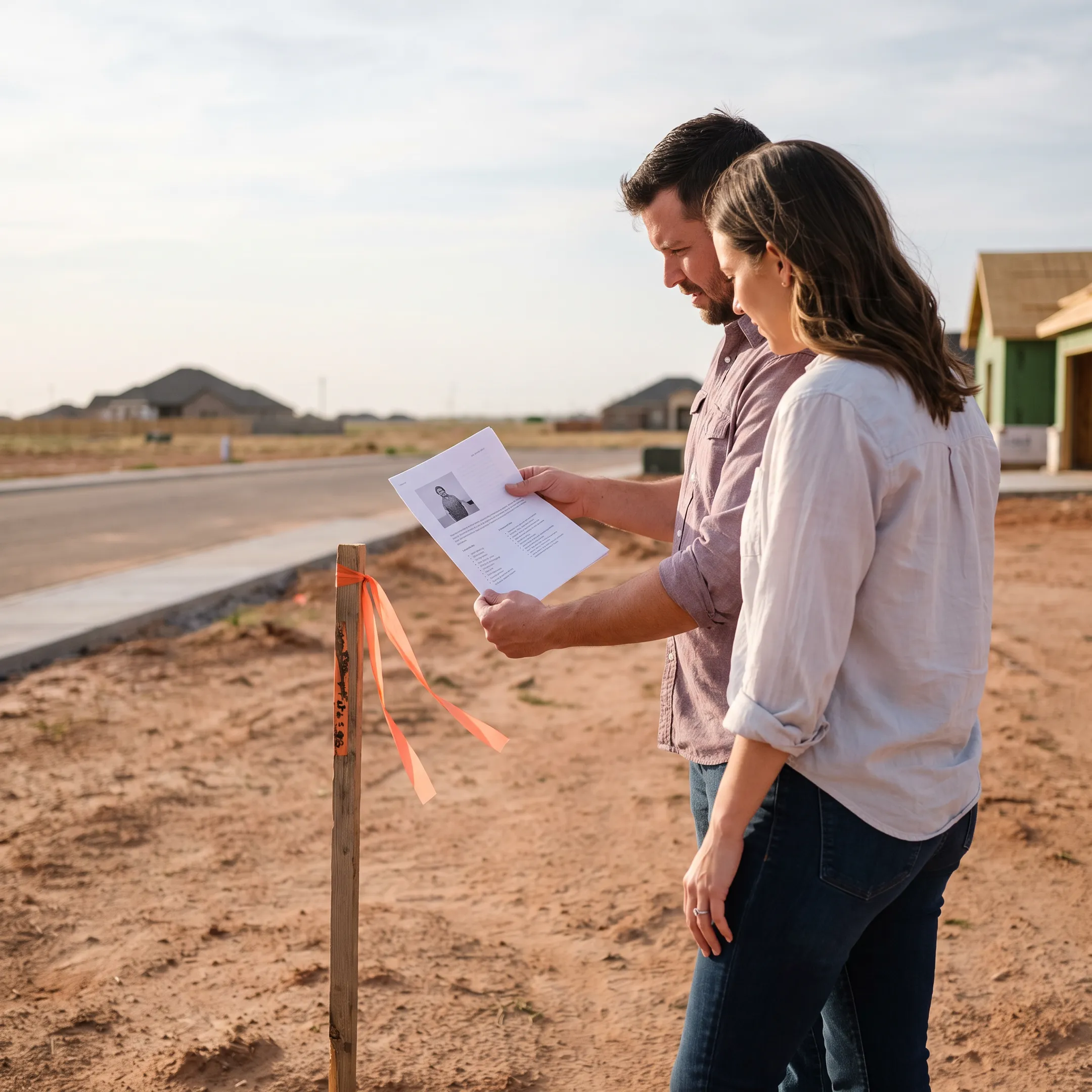 Residential home buyers reviewing land listings