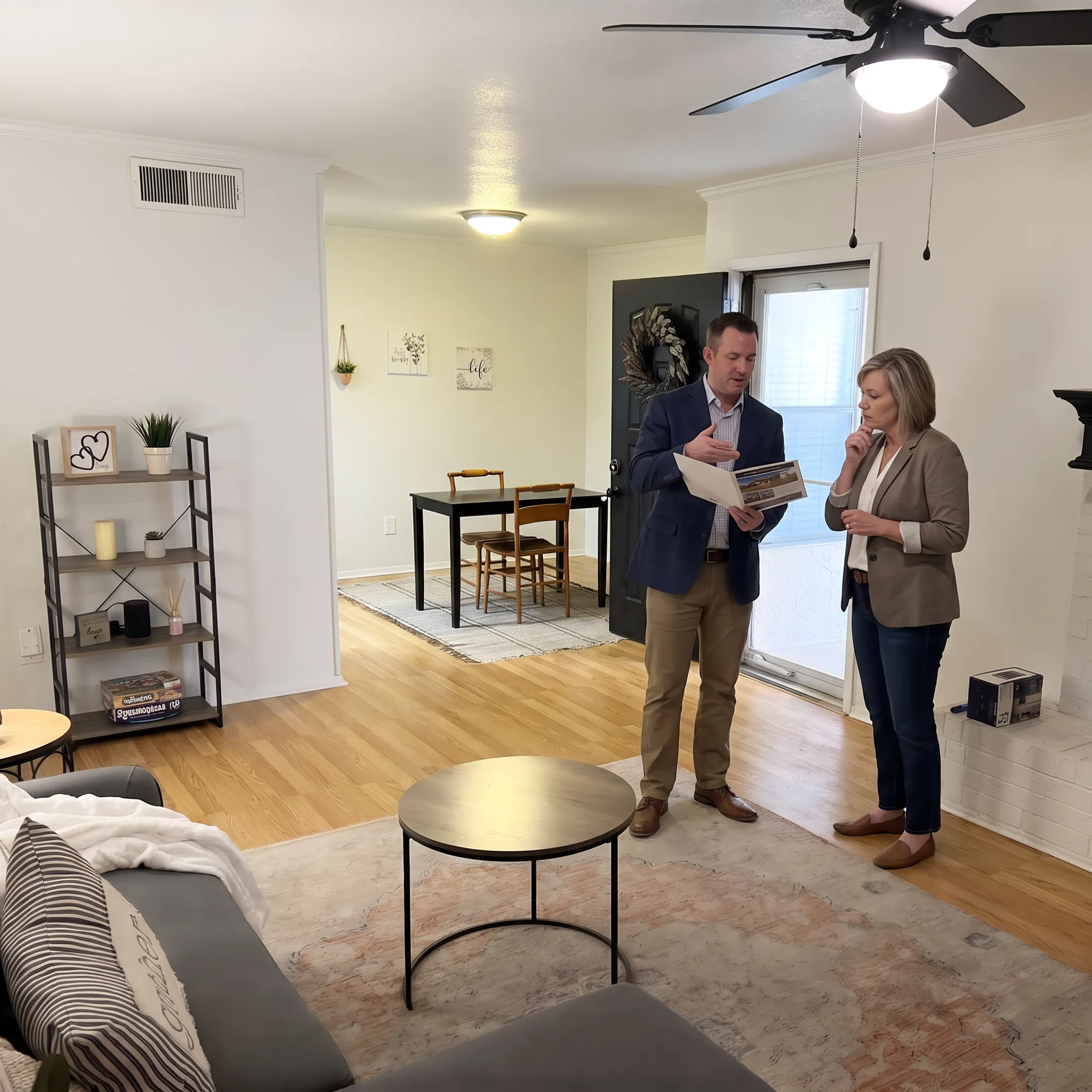 Loya Harrison Cobb discussing a home marketing strategy with a Lubbock County seller