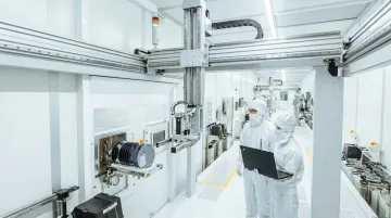 Cleanroom precision Cartesian robot system performing semiconductor wafer handling operation