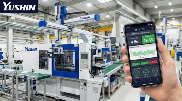 Yushin America injection molding automation product lineup and IoT monitoring interface