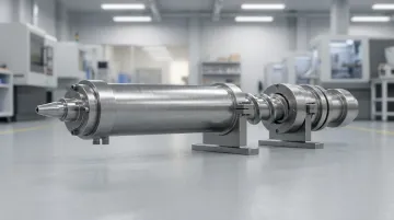 High-speed injection molding machine barrel and injection unit close-up