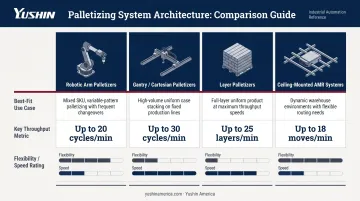 Four auto pallet robotics system types comparison chart for manufacturing environments
