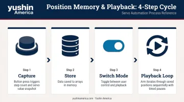 Robot arm position memory and playback programming workflow four-step process