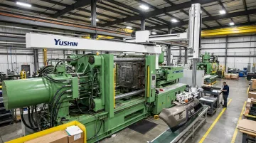 Yushin MKA-2000S large-format take-out robot mounted on injection molding machine