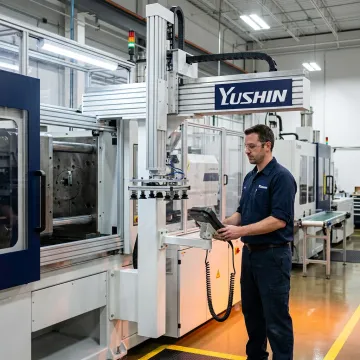Robotic arm operating in a small manufacturing facility