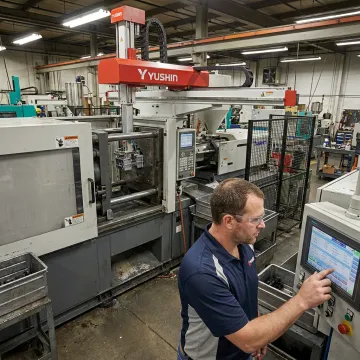 Industrial robot automation in injection molding plant