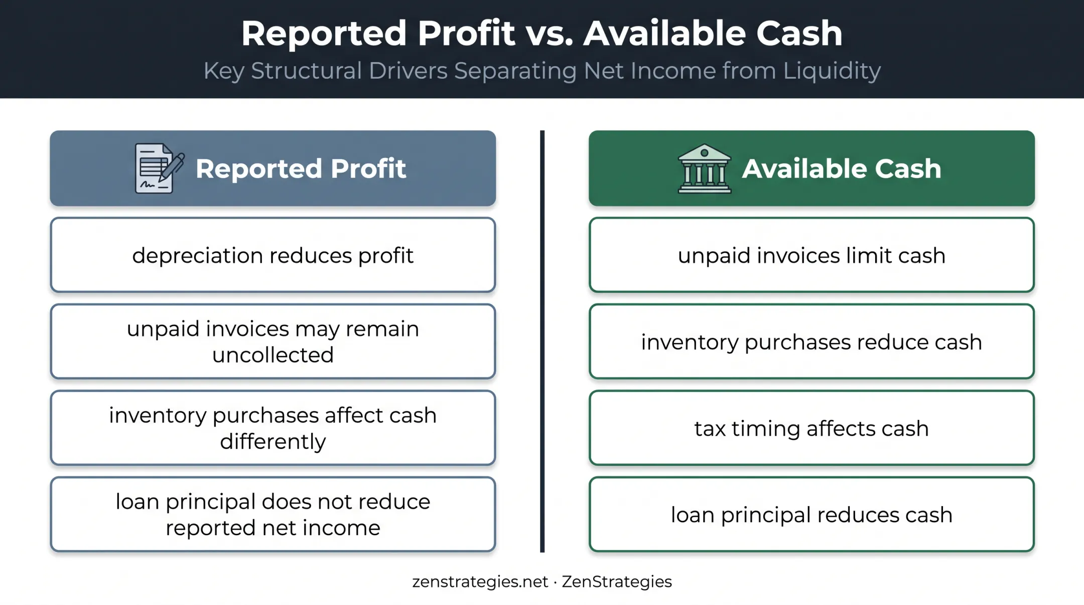 Profit versus cash availability comparison for small businesses