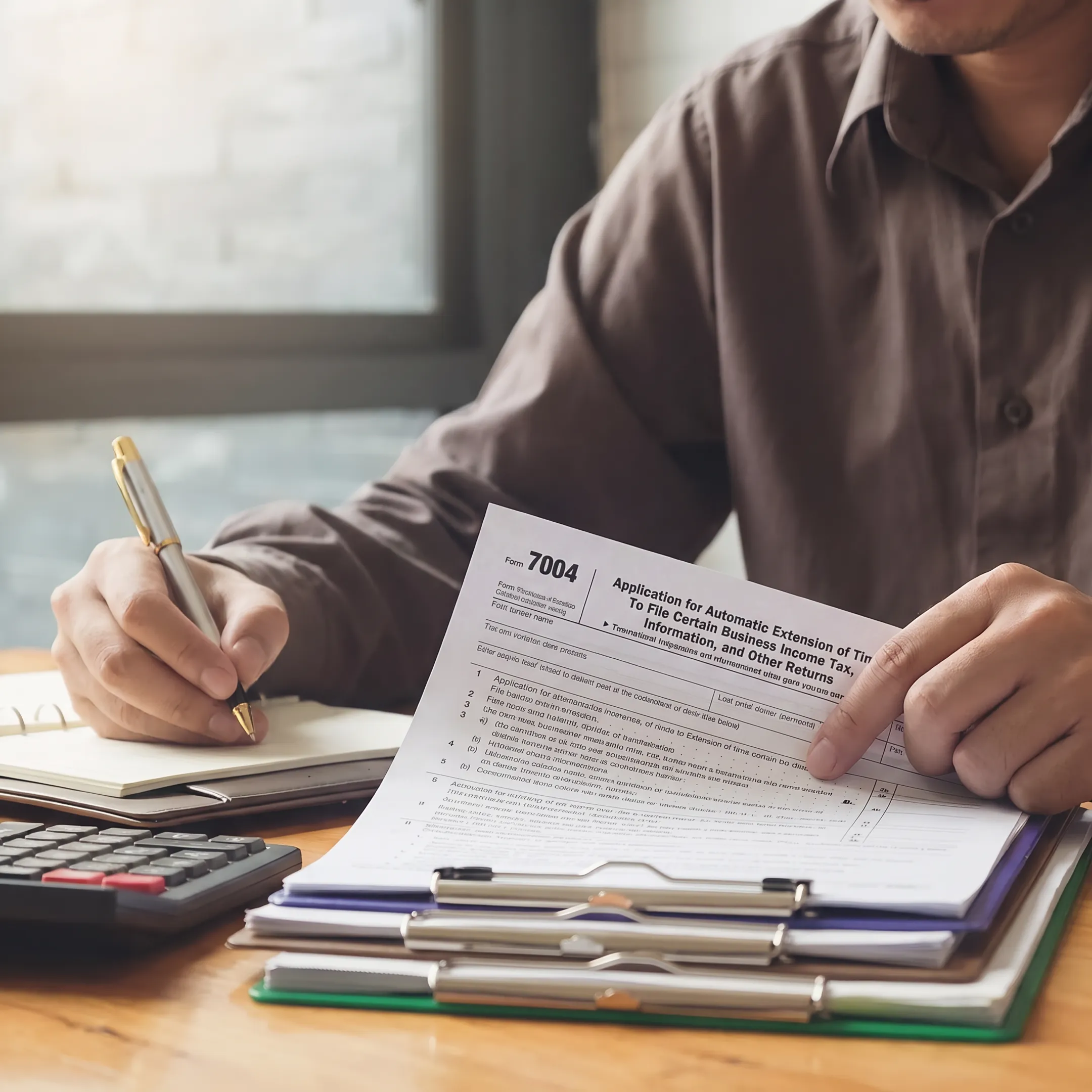 Business advisor explaining a tax extension filing to a company owner