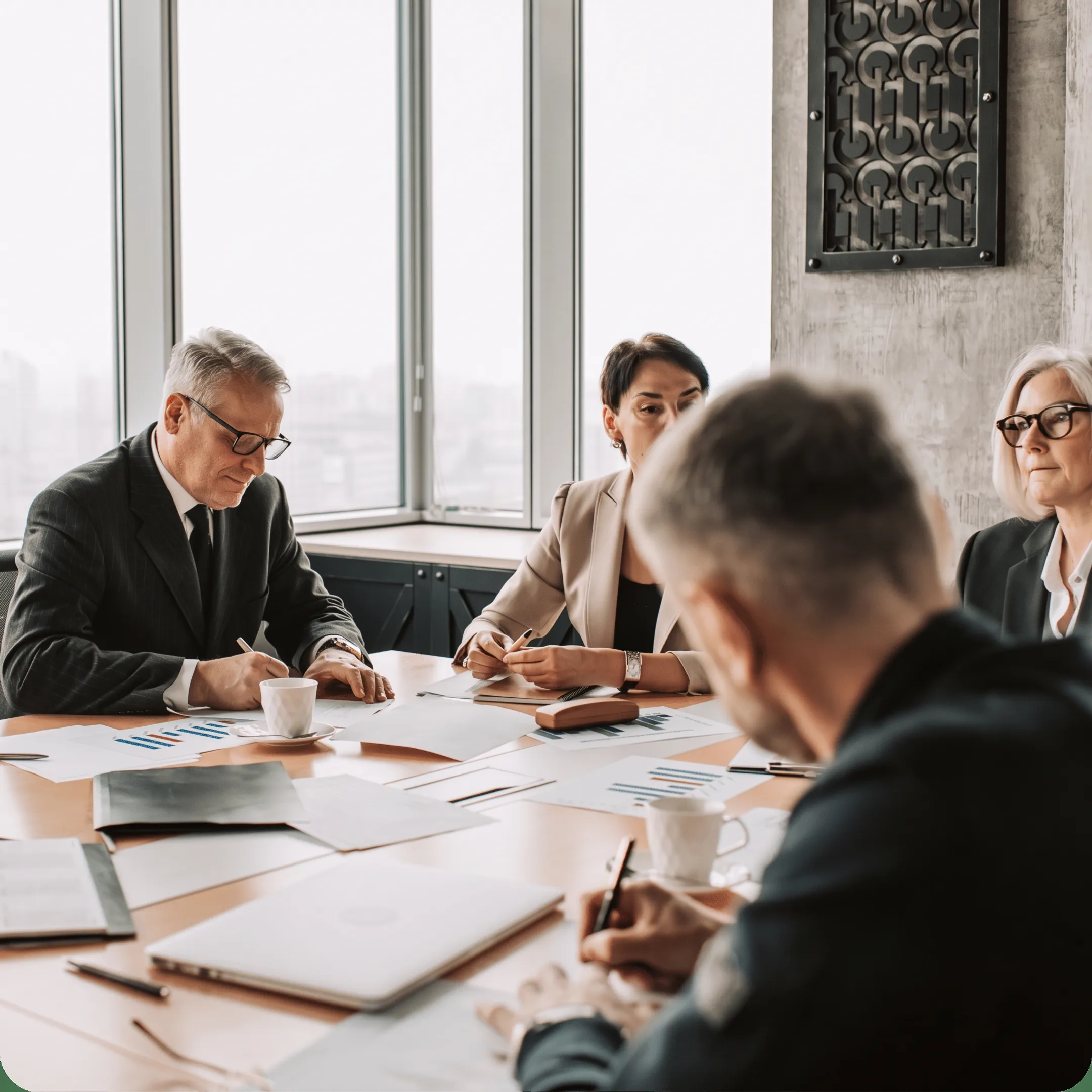 CFO advisor analyzing financial performance with business leadership team