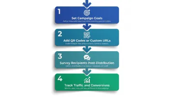 Four-step promotional product ROI measurement process flow diagram