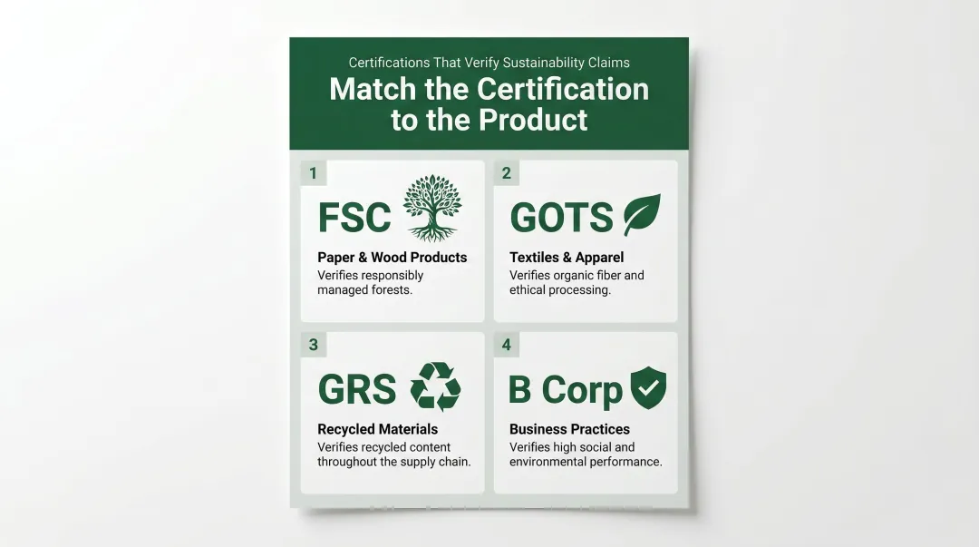 Four sustainability certifications FSC GOTS GRS B Corp comparison guide for corporate gifting