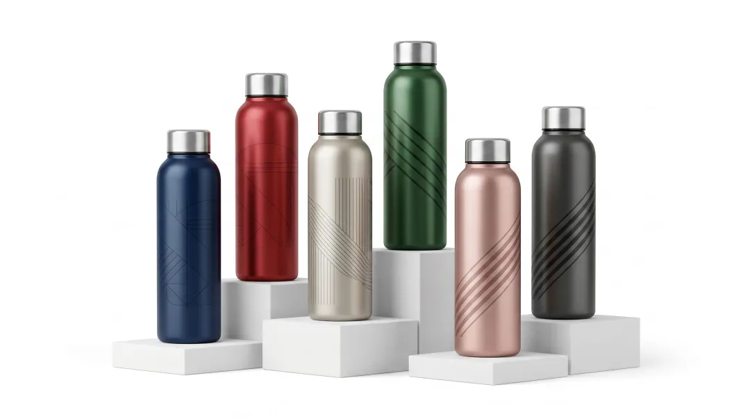 Aluminum branded water bottles with custom full-color wrap print for corporate events