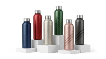 Aluminum branded water bottles with custom full-color wrap print for corporate events