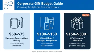 Corporate gift hamper budget tiers comparison chart fifty to three hundred dollars
