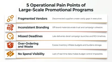 5 large-scale promotional order pain points breakdown infographic