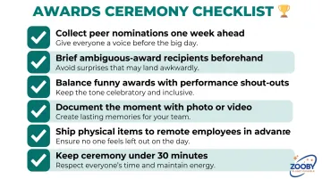 Six-step funny awards ceremony planning checklist with completion checkboxes