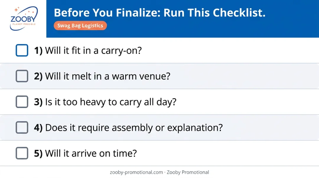 Swag bag logistics checklist five questions to verify before finalizing item selection