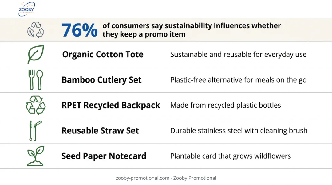 Five eco-friendly corporate swag items with sustainability statistics for Gen Z audiences