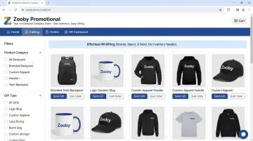Zooby Promotional Company Store platform interface showing on-demand employee gift ordering