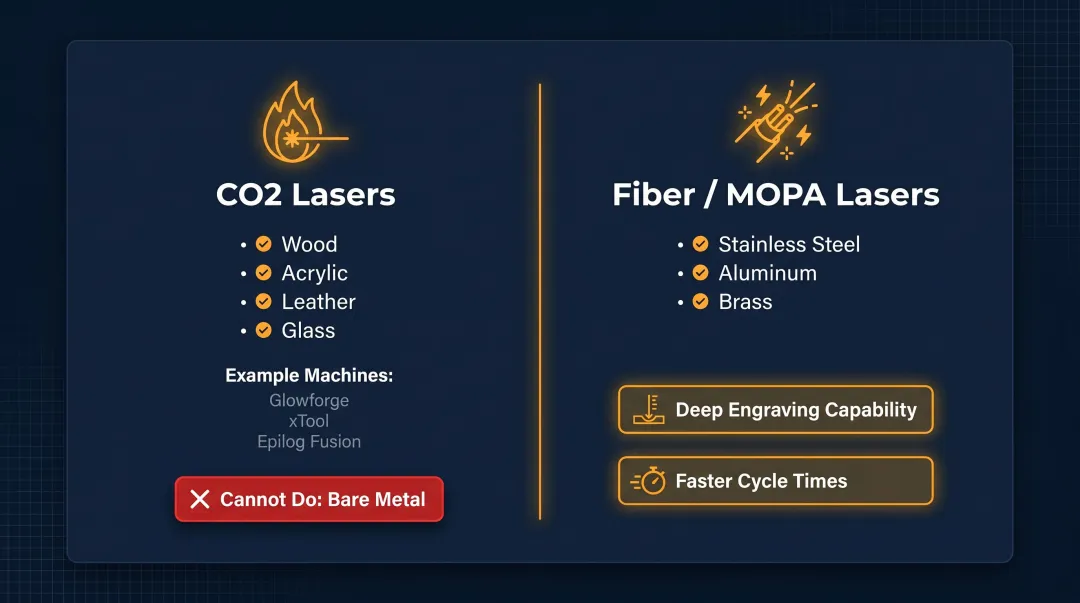 CO2 versus fiber laser engraver comparison for branded corporate gift materials
