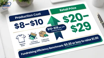 Custom apparel fundraising margin breakdown showing cost versus retail revenue comparison