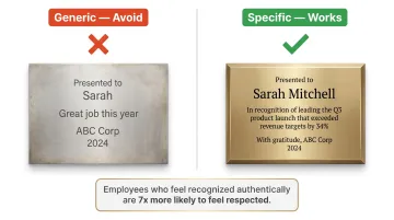 Generic versus specific plaque wording side-by-side comparison with example text