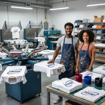 Custom screen printed shirts in production