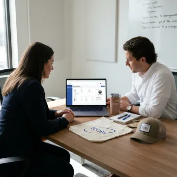 Team planning an online swag store launch