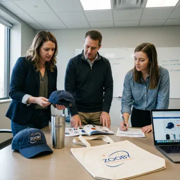 Team planning nonprofit branded merchandise store