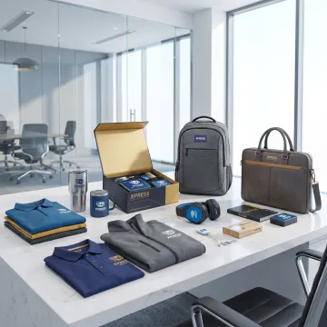 Custom corporate apparel and promotional products display