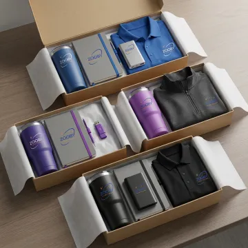 Curated branded corporate gifts arranged for a business gifting program