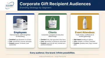 Corporate gift recipient audience segmentation showing employees clients and event attendees branding approach