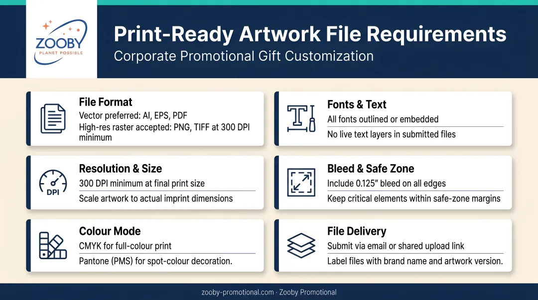 Print-ready artwork file requirements checklist for corporate promotional gift customization