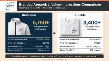 Branded apparel lifetime impressions comparison outerwear versus t-shirts retention data