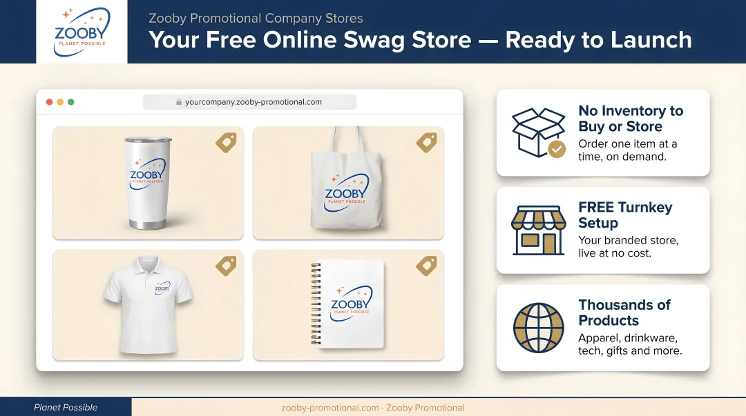 Zooby Promotional Online Swag Store branded merchandise distribution platform interface