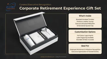 Curated corporate retirement experience gift set with branded packaging and premium accessories