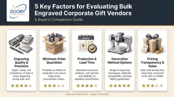 Five key factors for evaluating bulk engraved corporate gift vendors comparison chart